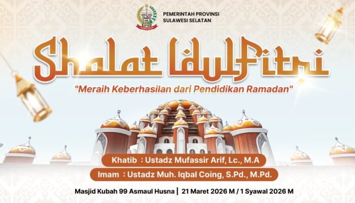 Pemprov Sulsel Gelar Shalat Idul Fitri di Masjid Kubah 99, Usung Tema “Meraih Keberhasilan dari Pendidikan Ramadan”